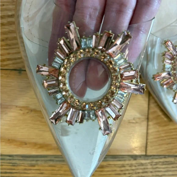 Transparent Point Toe Slingback Pump with Rhinestone Embellishment - Picture 9 of 16